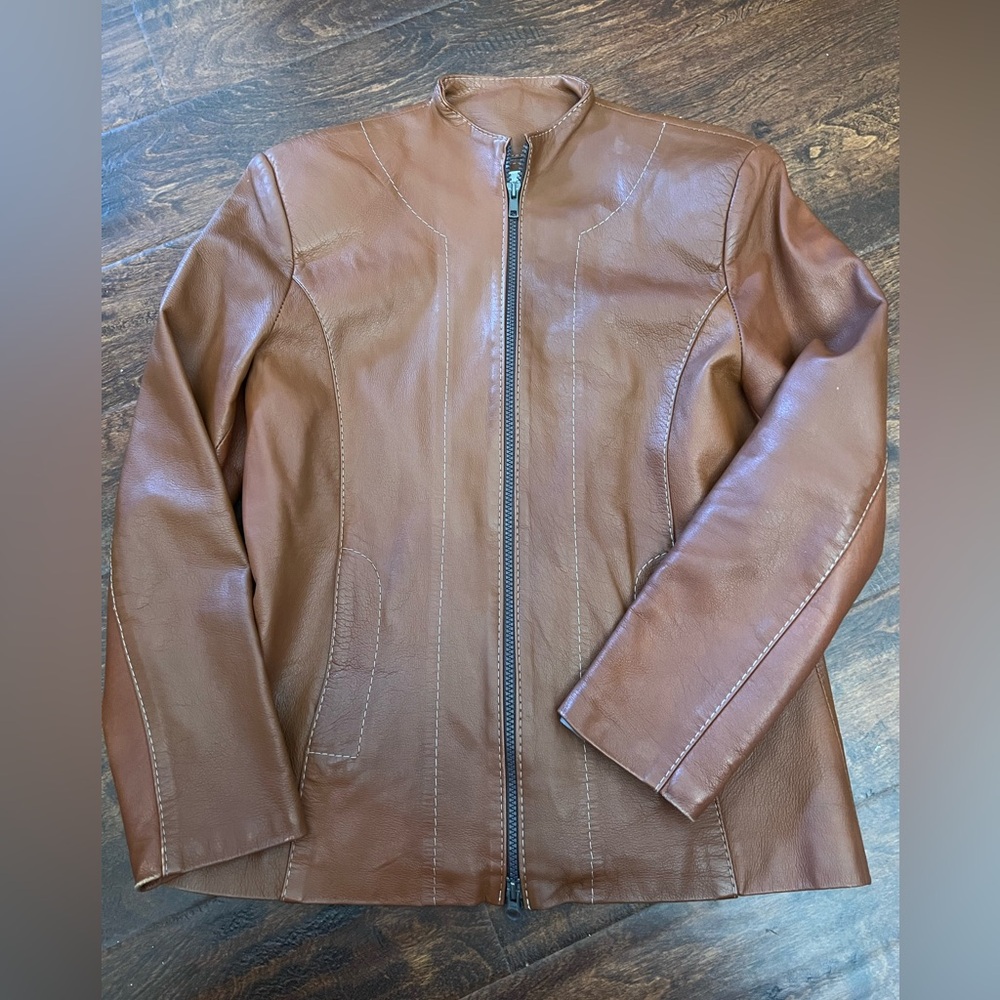 Women's Genuine Lambskin Leather Bomber Biker Motorcycle Jacket Tan Brown